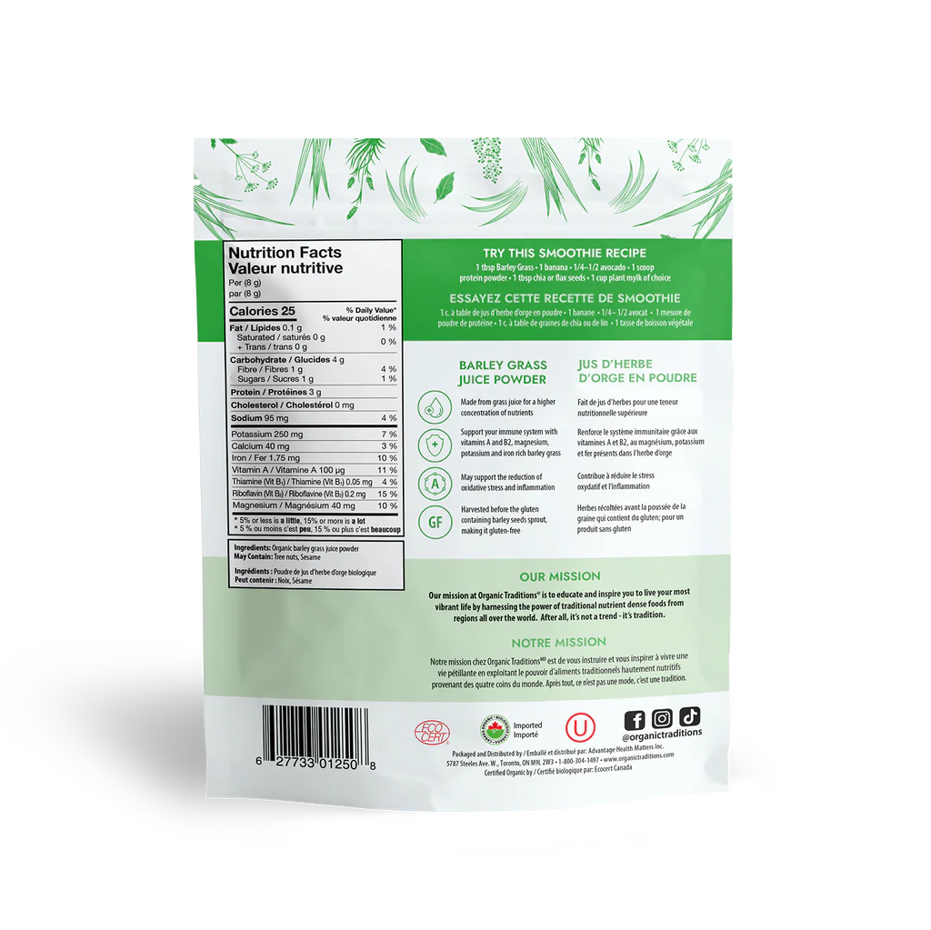 Organic Traditions Barley Grass Juice Powder (150g) Body Fuel Organics