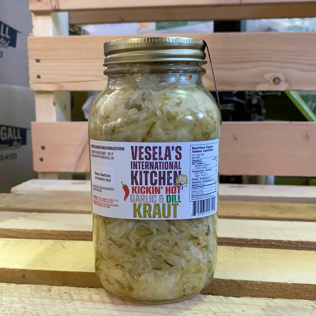 Vesela's Kickin' Hot Garlic & Dill Kraut (1L) Body Fuel Organics