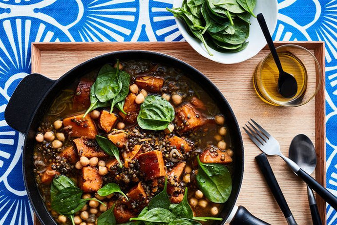 VEGAN LENTIL, SWEET POTATO, AND CHICKPEA STEW