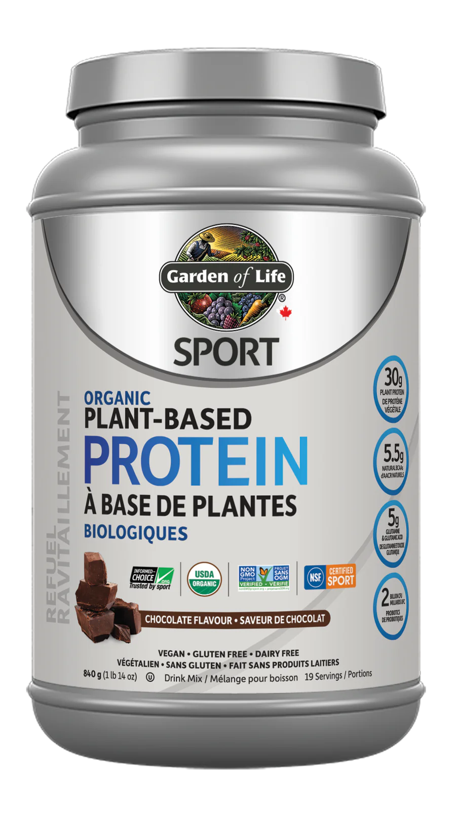 Garden of Life Sport Organic Plant Based Protein, Chocolate 840g