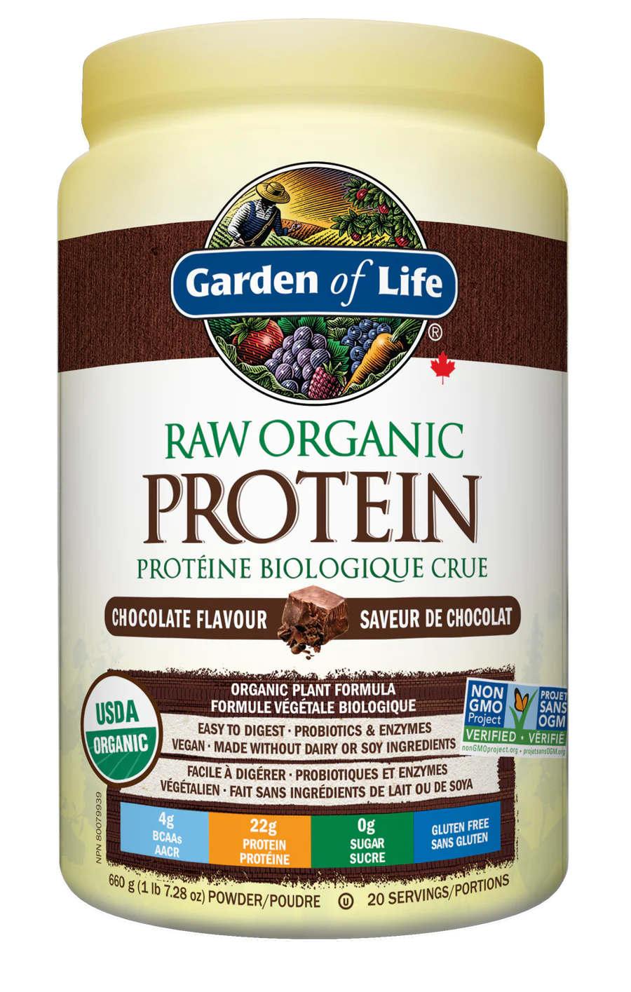 Garden of Life Raw Org Protein Powder, Chocolate, 660g