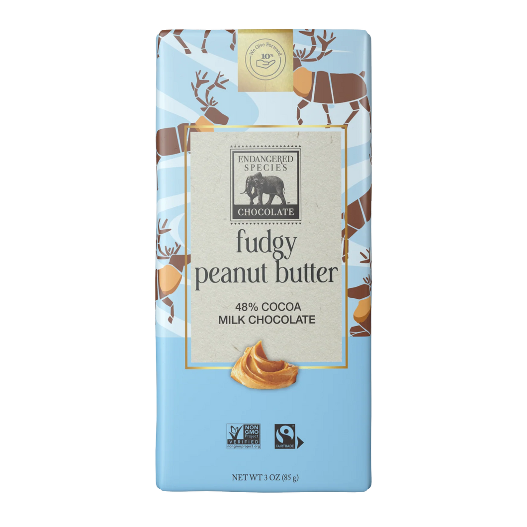 Endangered Species Fudgy Peanut Butter Milk Choc (48%) Bar, 85g