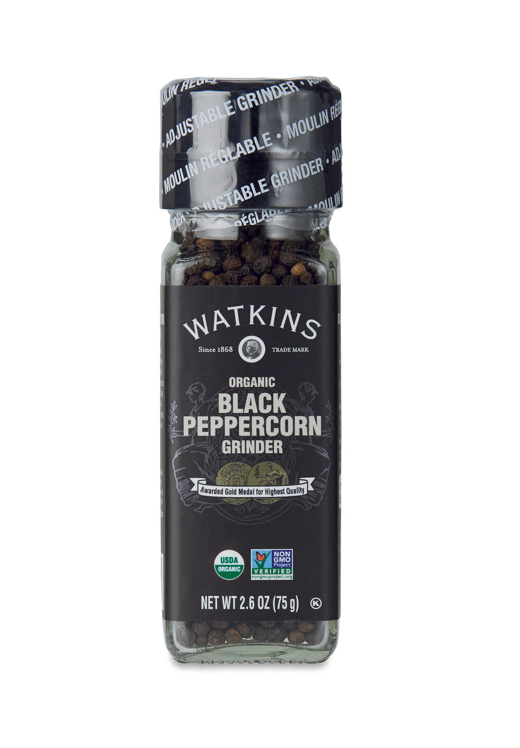 Watkins Organic Black Peppercorn Grinder, 75g