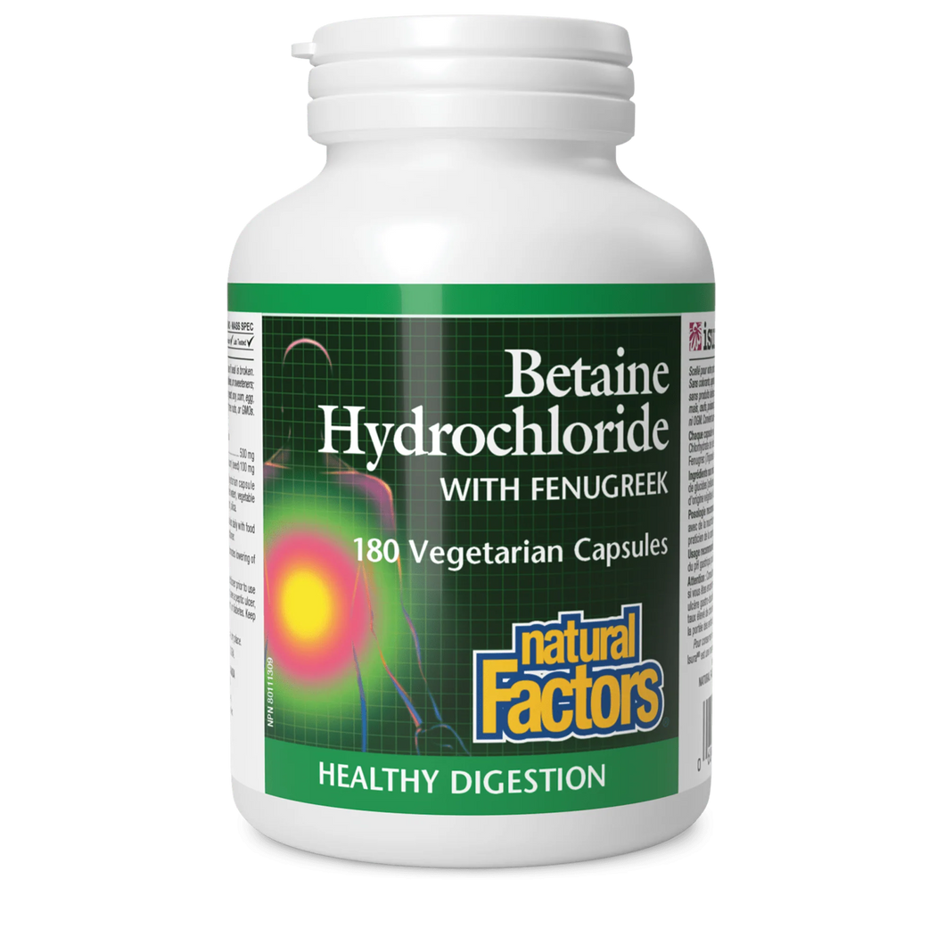 Natural Factors Betaine Hydrochloride w/fenugreek, 180vcaps