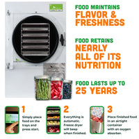 Harvest Right Freeze Dryer. Food maintains flavour & Freshness, food retains nearly all of it's nutrition, and food lasts up to 25 years.