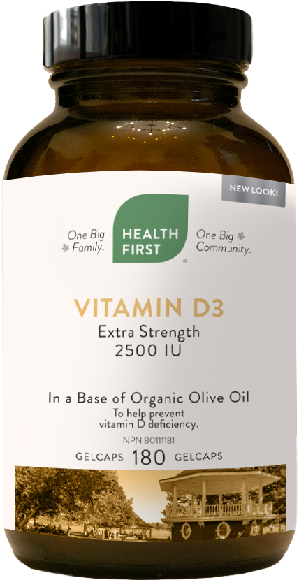 Health First Extra Strength Vitamin D3, 2500IU, 180gelcaps
