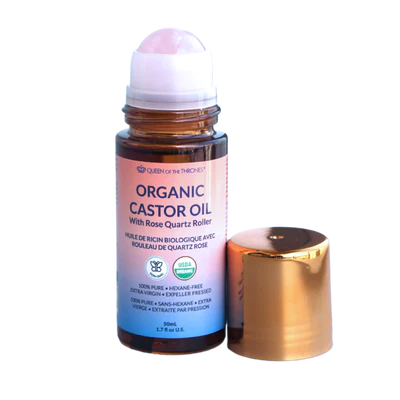 Queen of the Thrones Organic Castor Oil w/ Rose Quartz Roller (50ml)