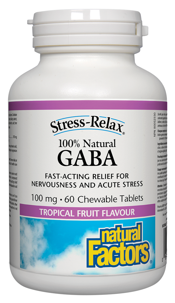 Natural Factors GABA 100mg, Tropical Fruit Flavour (60 Chewables)