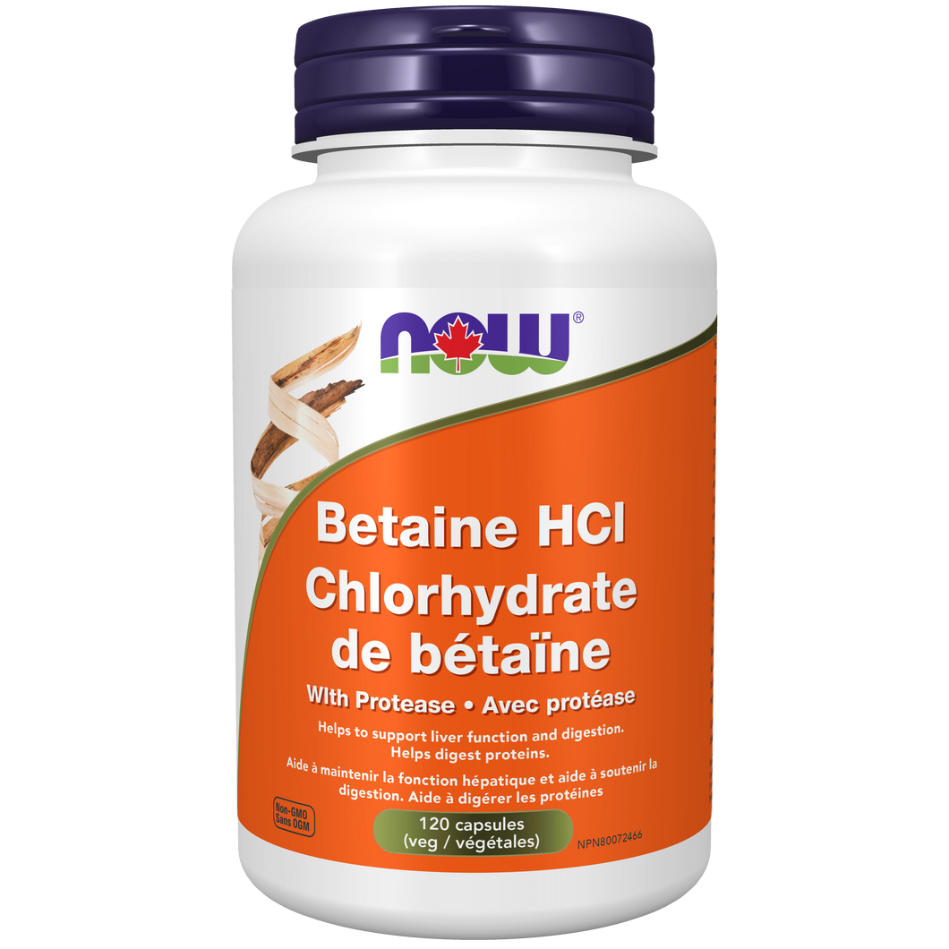 NOW Betaine HCl with Protease (120 capsules)