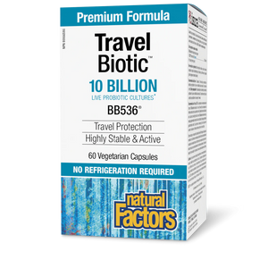 Natural Factors TravelBiotic B536, 10B (shelf stable&active), 60vcaps PREMIUM FORMULA