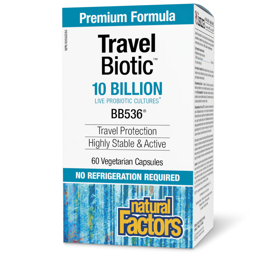 Natural Factors TravelBiotic B536, 10B (shelf stable&active), 60vcaps PREMIUM FORMULA