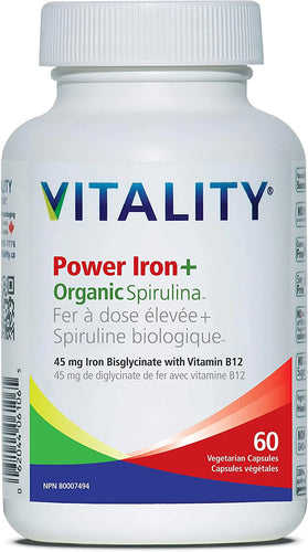Vitality Power Iron + Organic Spirulina (60 Capsules)