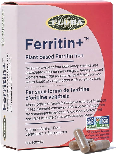 Flora Ferritin+ (Plant Based Ferritin Iron -30 Delayed Release Veg Caps)