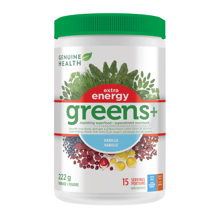 Genuine Health Greens+ extra energy vanilla (222g)