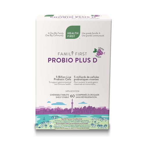Health First Family First ProBio Plus D for Kids - 5 Billion Grape Flavour (60 Chewable Tablets)
