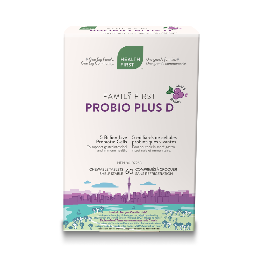 Health First Family First ProBio Plus D for Kids - 5 Billion Grape Flavour (60 Chewable Tablets)