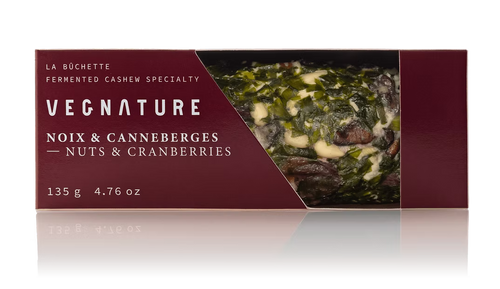Vegnature Fermented Cashew Cheese Log, Nuts & Cranberries, 135g