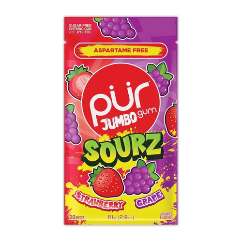 PUR Jumbo Gum Sourz, Strawberry/Grape, 20 pieces