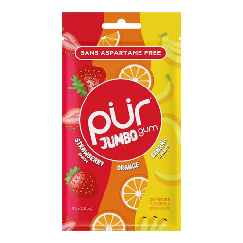 PUR Jumbo Gum - Strawberry, Orange, Banana (20 pieces)