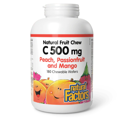 Natural Factors Chewable Vitamin C, 500mg Peach, Passionfruit & Mango, 180 wafers