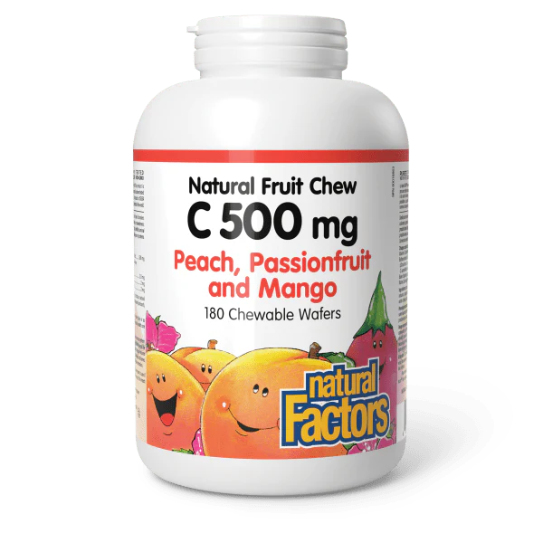 Natural Factors Chewable Vitamin C, 500mg Peach, Passionfruit & Mango, 180 wafers