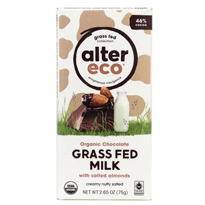 Alter Eco Organic Grass Fed Milk Chocolate & Salted Almonds Bar 75g