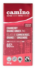 Camino Dark Chocolate Bar Cranberry Orange Ginger Zing (80g)