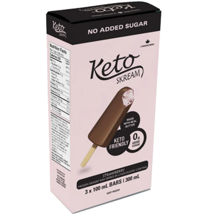 Keto Skream Strawberry Frozen Dessert Bar in Chocolatey Coating (3x100ml)