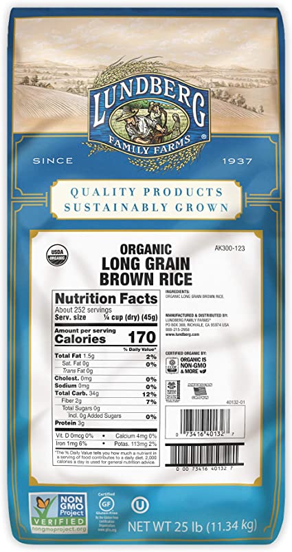 Lundberg Long Grain Brown Rice, 25lbs