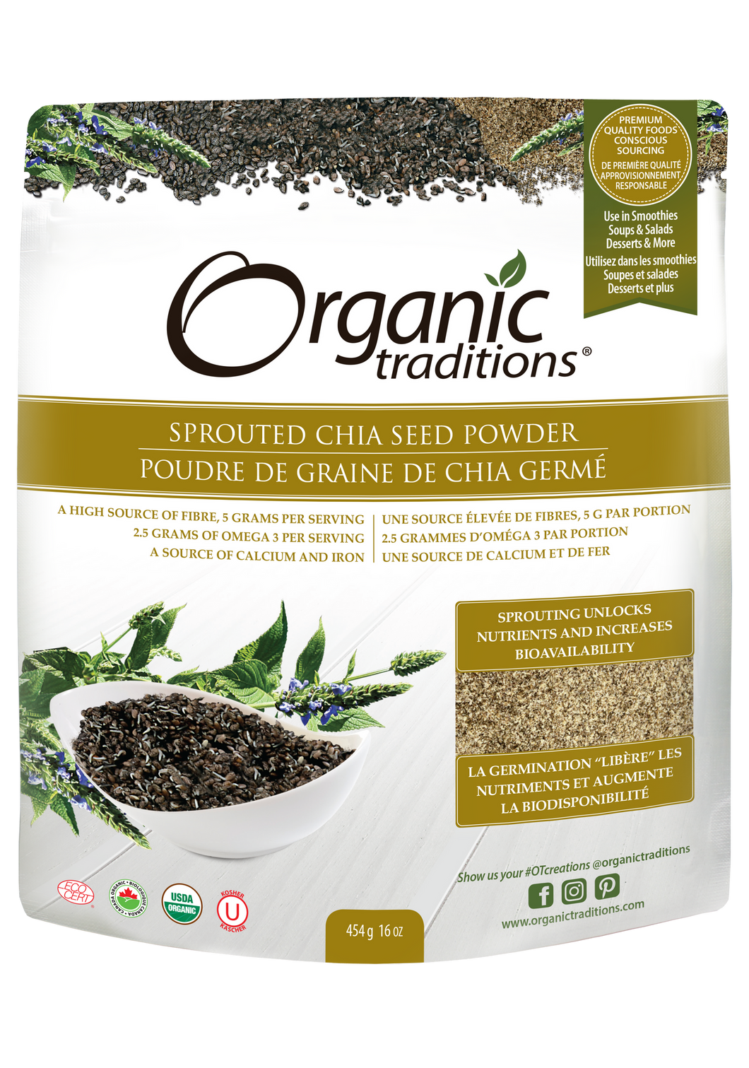 Organic Traditions Sprouted Chia Seed Powder (454g)