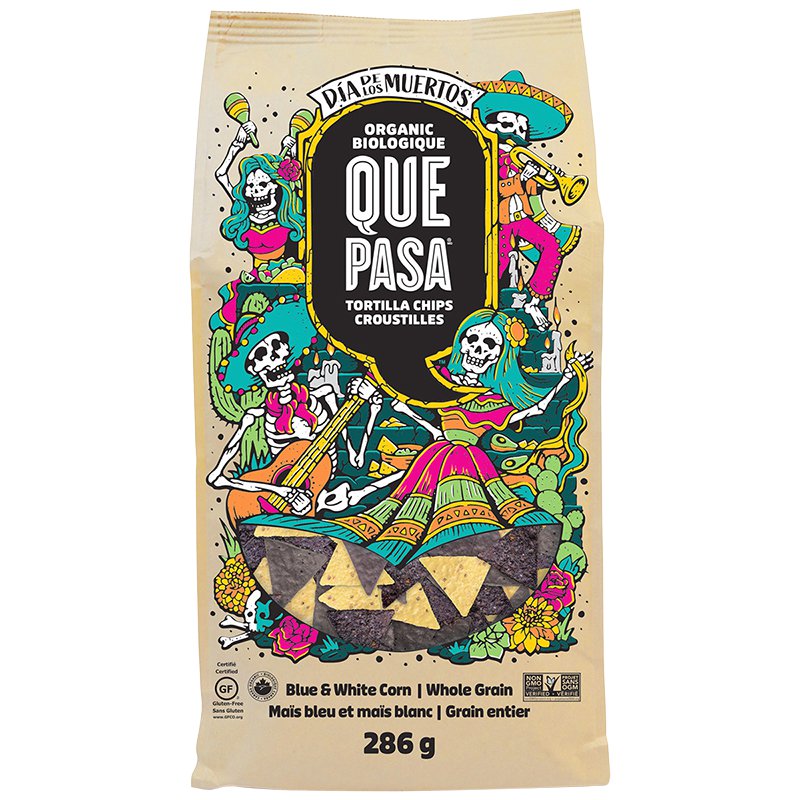 Que Pasa Day of the Dead Blue & White Corn Tortilla Chips (286g)