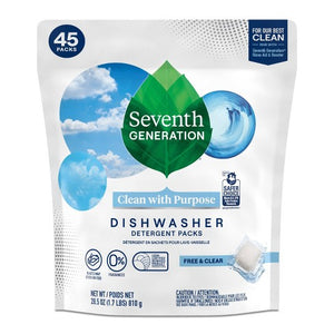 Seventh Generation Dishwasher Detergent Packs Free & Clear - 45 Packs