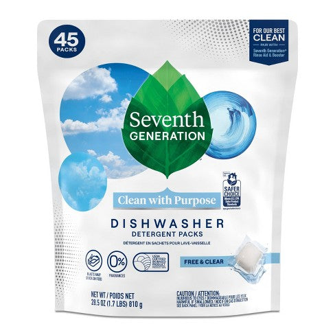 Seventh Generation Dishwasher Detergent Packs Free & Clear - 45 Packs