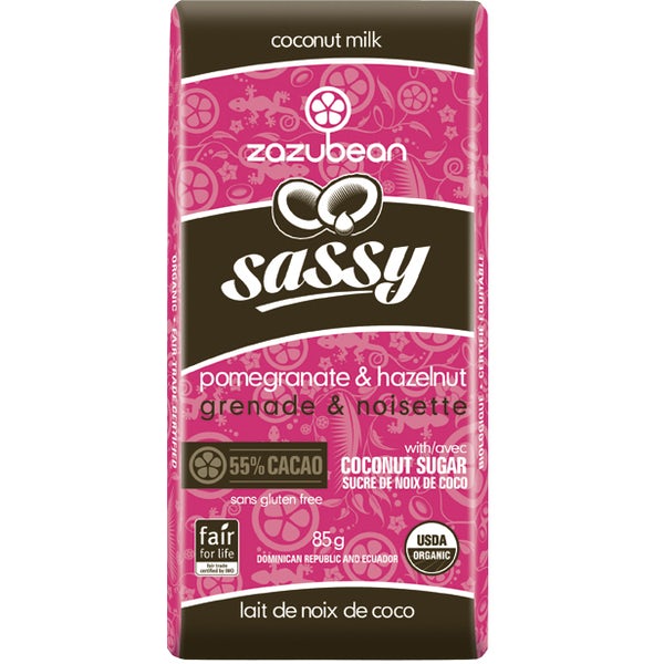 Zazubean Sassy Pomegranate & Hazelnut Bar w/ Coconut Milk 85g